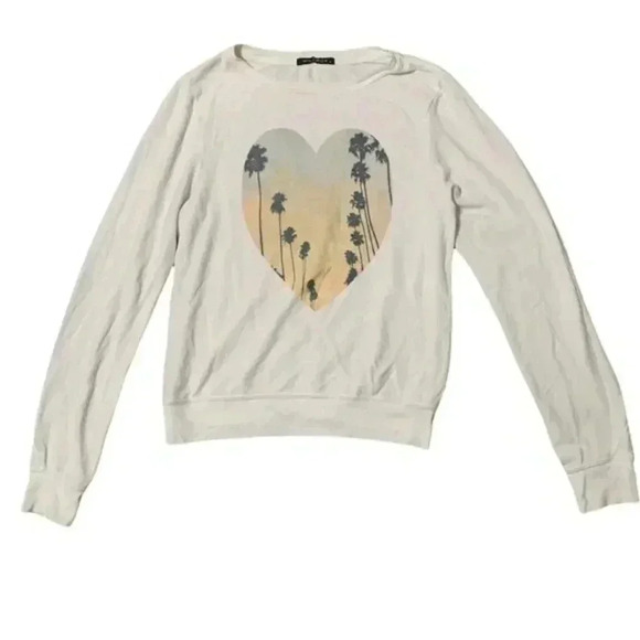 Wildfox Heart and Palm Trees White Long Sleeve - Picture 1 of 6